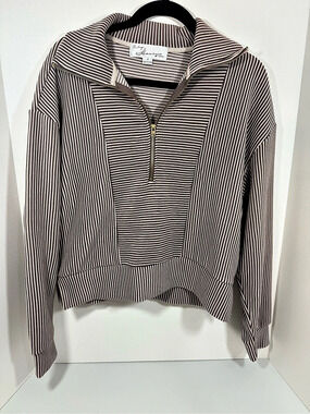 Vintage Havana Striped Quarter Zip Pullover Sweatshirt Women's Small